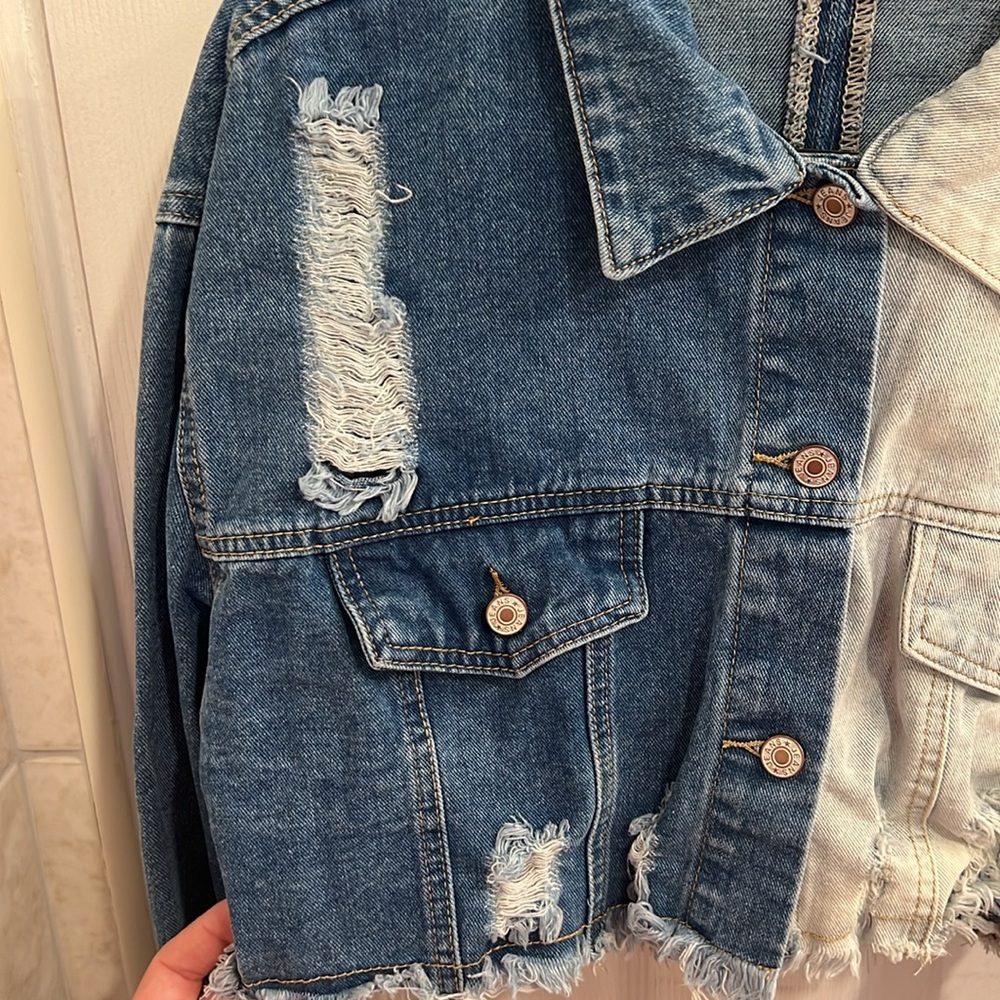 Shein Distressed Crop Denim Jacket - Picture 2 of 4